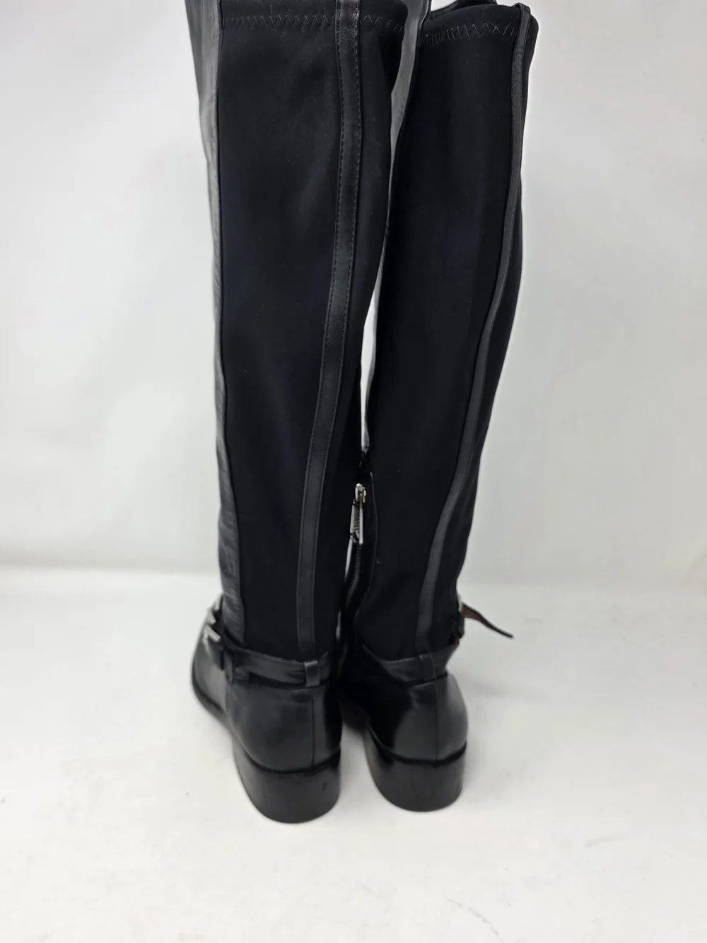 Donald J Pliner Nellie Black Leather Ankle Buckle Stretch Knee High Riding 7.5